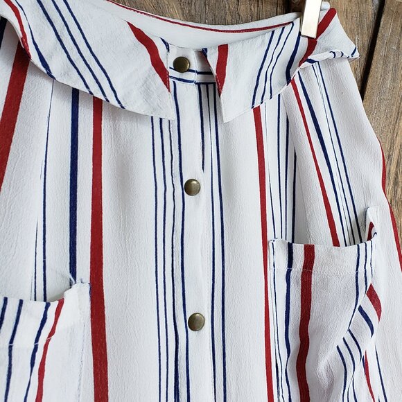 Tularosa Oliver Striped Skirt Sz S White Blue Red Knee Length Button Down Lined - Picture 11 of 11